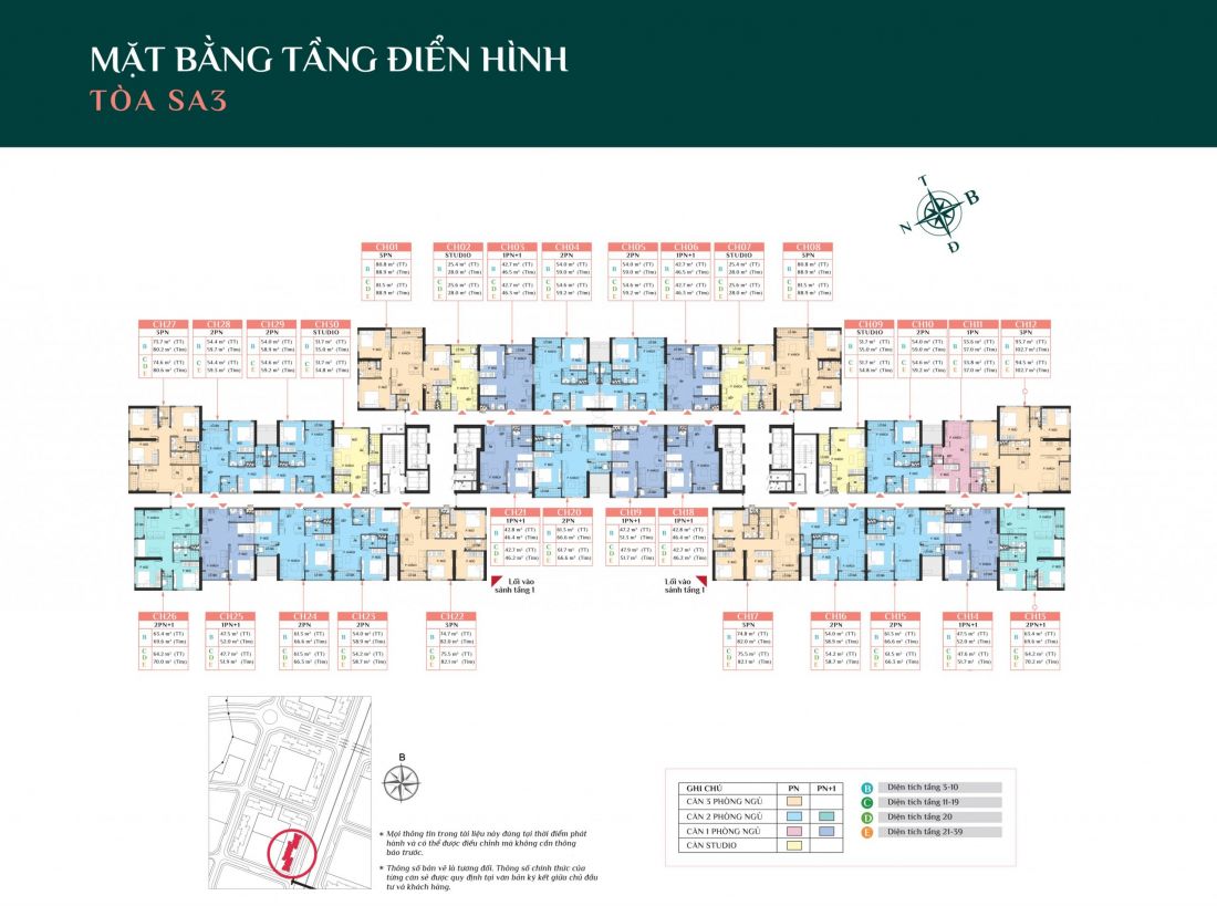 Typical layout - SA3 building in Vinhomes Smart City